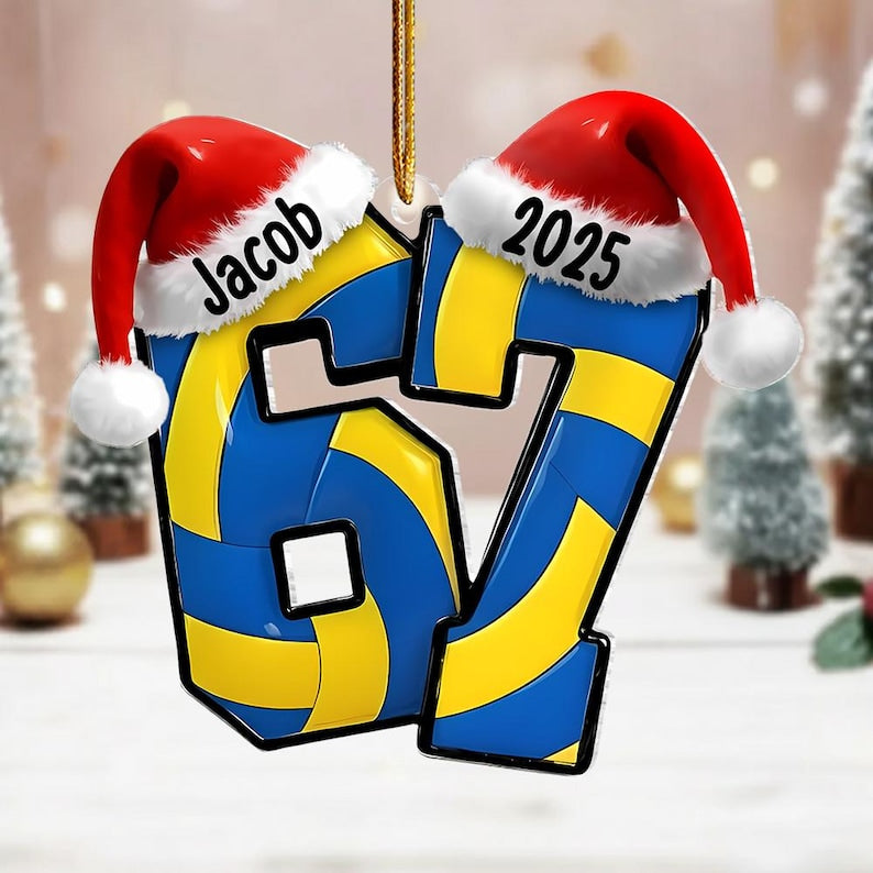 Custom Name 67 Sport Acrylic Ornament, Soccer Baseball Volleyball Basketball Ornament, Six Seven Ornament Gen Alpha Humor, 67 Meme Ornament