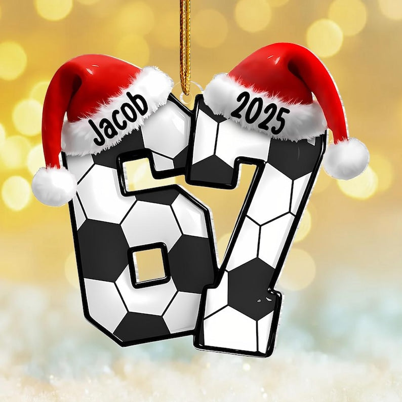 Custom Name 67 Sport Acrylic Ornament, Soccer Baseball Volleyball Basketball Ornament, Six Seven Ornament Gen Alpha Humor, 67 Meme Ornament