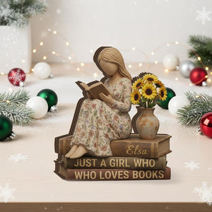 Personalized Wooden Book Lover Block Stack Just a Girl Who Loves Books Reading Decor