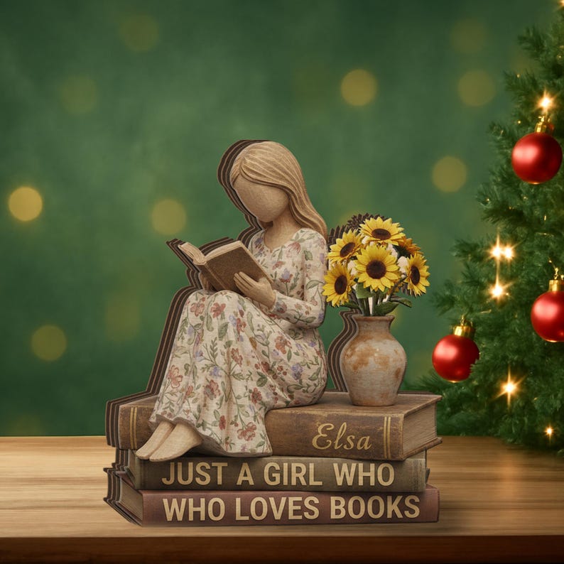 Personalized Wooden Book Lover Block Stack Just a Girl Who Loves Books Reading Decor
