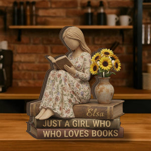 Personalized Wooden Book Lover Block Stack Just a Girl Who Loves Books Reading Decor