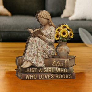 Personalized Wooden Book Lover Block Stack Just a Girl Who Loves Books Reading Decor
