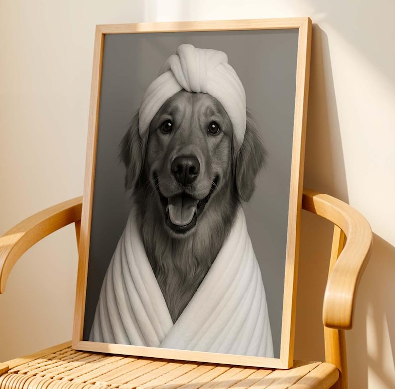 Custom Pet Portrait Humorous Bathroom Scene, Personalized Dog or Cat Photo Art, Unique Gift for Pet Lovers, Pet Christmas Gift, Pet Owner Ver 2