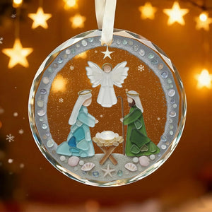 Nativity Christmas Seaglass Ornament, Religious Jesus Birth Ornament, Meaningful Christmas Gift, Baby Jesus Ornament, Christian Gift