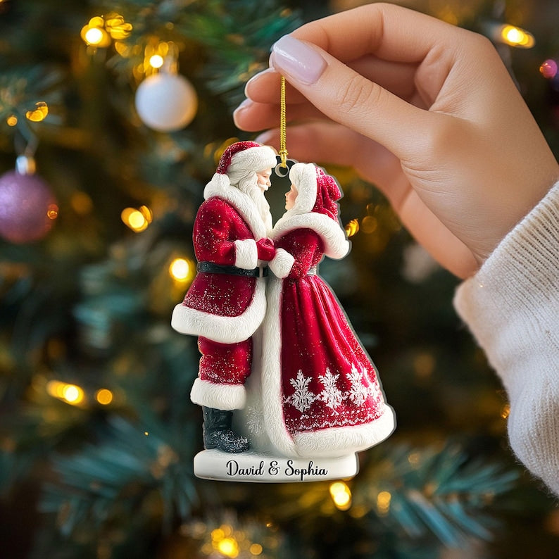 2D FLAT Personalized Santa Couple Acrylic Ornament, Mr & Mrs Claus Christmas Ornament, Engaged Ornament, Newlywed Couple Gift, Wedding Decor