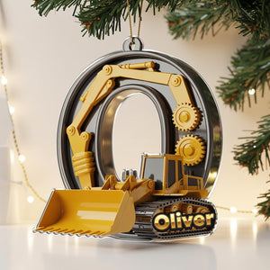 Personalized Construction Truck Letter Ornament 2025, Custom Name Acrylic Christmas Gift, Excavator Decor, Kids Xmas Sale Ornament