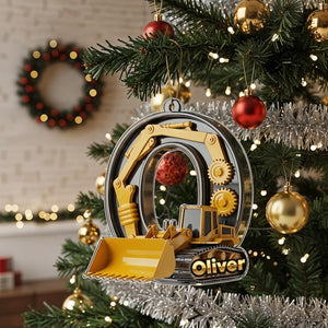 Personalized Construction Truck Letter Ornament 2025, Custom Name Acrylic Christmas Gift, Excavator Decor, Kids Xmas Sale Ornament