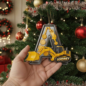 Personalized Construction Truck Letter Ornament 2025, Custom Name Acrylic Christmas Gift, Excavator Decor, Kids Xmas Sale Ornament