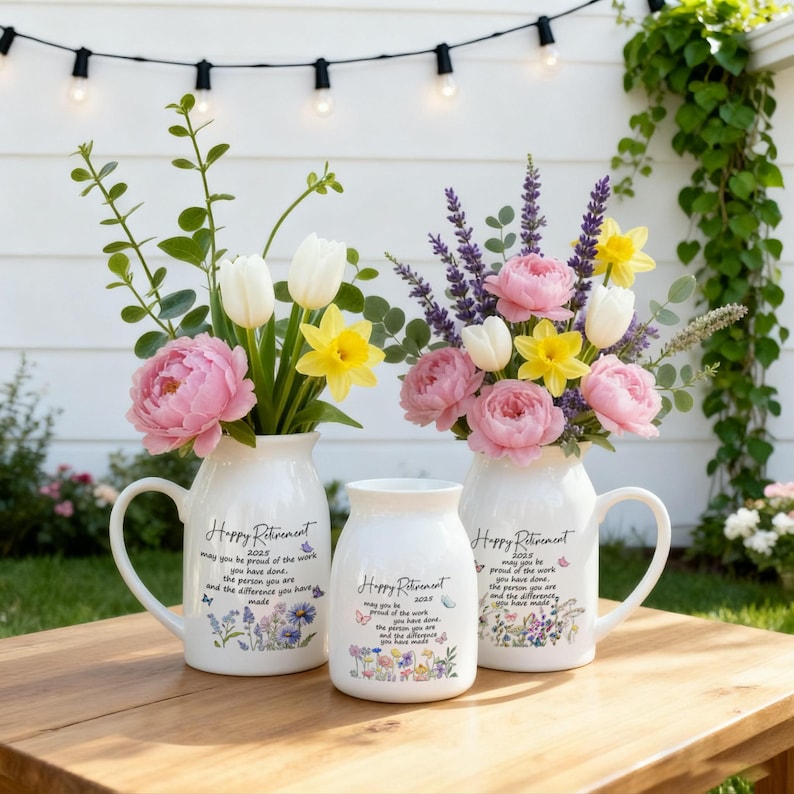 Personalized Retirement Gifts for Women, Retirement Ceramic Flower Vase, Teacher Retirement Ornament, Appreciation Gift, Coworker Gift