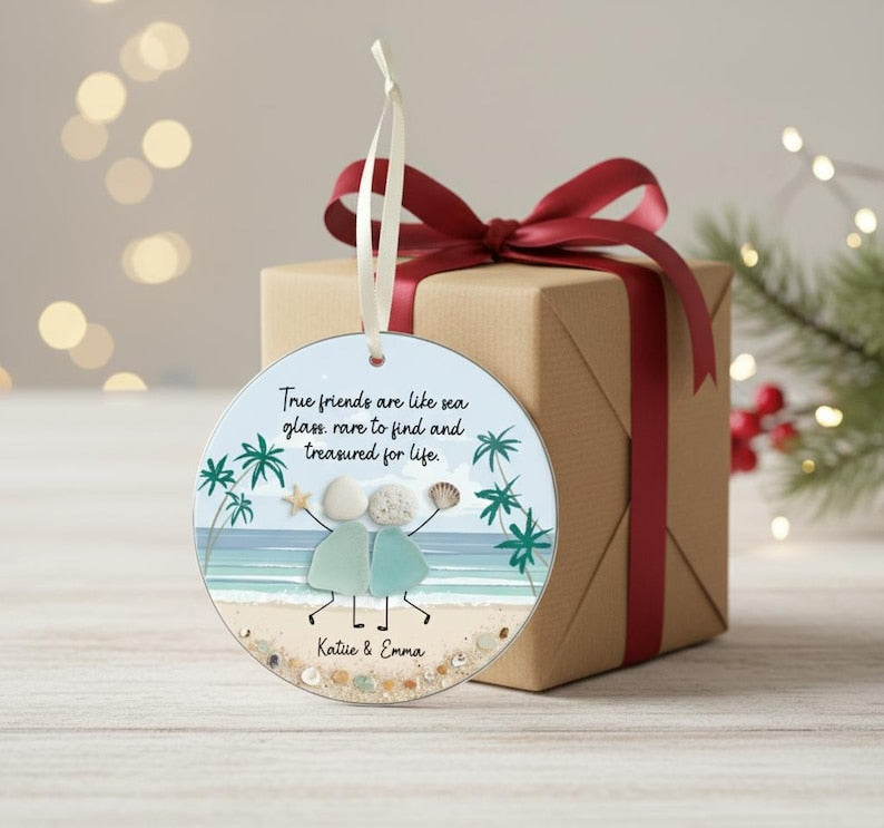 Personalized Friendship Sea Glass Christmas Ornament, Soul Sister Gift