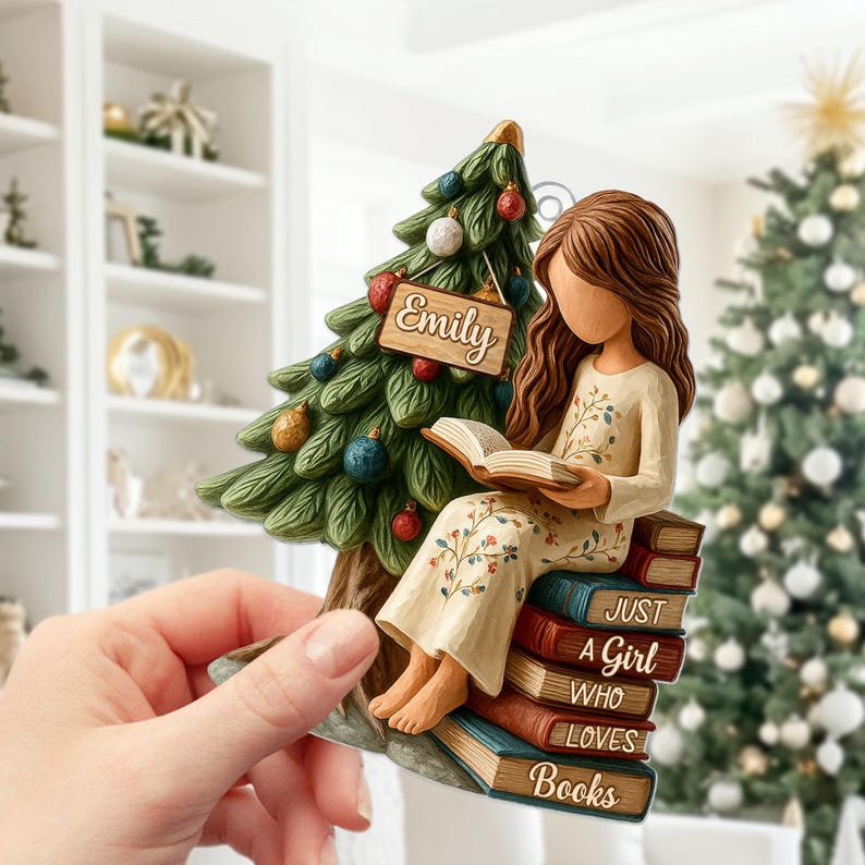 Personalized Just A Girl Who Loves Books 2D Flat Acrylic Ornament, Reading Gift For Book Lover,Bookworm Xmas Gift For Readers,Christmas Gift