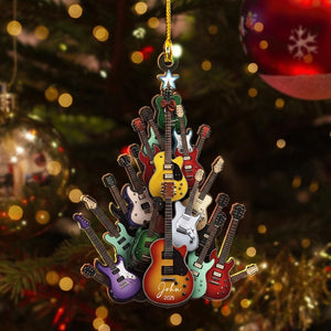 Personalized Guitar Tree Ornament, Custom Electric Guitar Christmas Decor, Music Lover Gift, Musician Gift, 2D Flat Guitar Player Keepsake