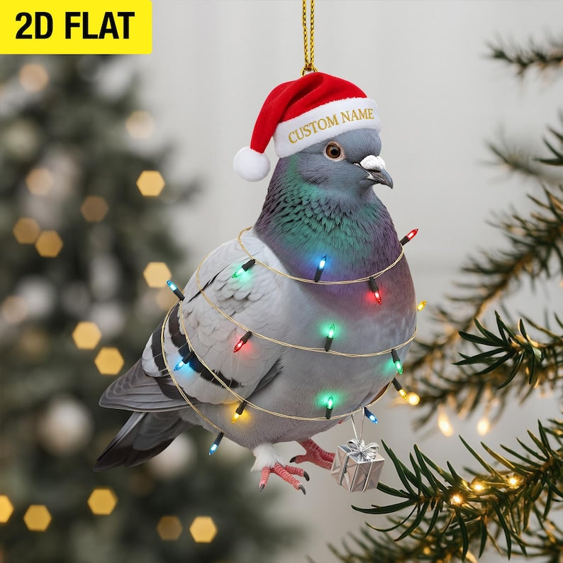 Personalized Pigeon Christmas Ornament 2025, Custom Name 2D Flat Acrylic Xmas Tree Decor, Unique Holiday Gift for Pigeon & Bird Lovers