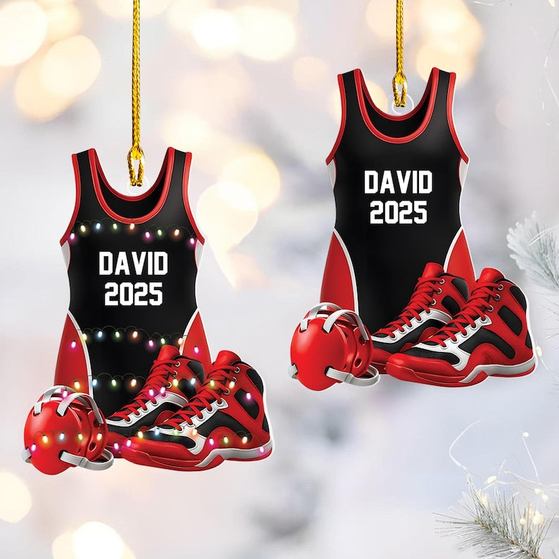 Custom Wrestling Ornament, Personalized Wrestling Ornament, Gym Trainer Gift ,Singlet Ornament,Boys Wrestling Ornament,Sport Xmas Tree Decor