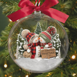 Custom Snowman Couple 3D Acrylic Ball Ornament, Personalized Anniversary Christmas Wedding Gifts For Husband And Wife, Him And Her