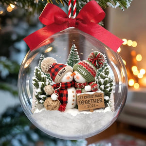 Custom Snowman Couple 3D Acrylic Ball Ornament, Personalized Anniversary Christmas Wedding Gifts For Husband And Wife, Him And Her