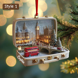 Detailed London Cityscape Christmas Ornament | Handcrafted Suitcase Diorama | Holiday Travel Keepsake Decor