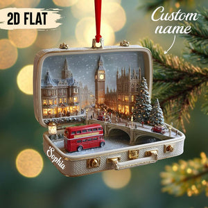 Detailed London Cityscape Christmas Ornament | Handcrafted Suitcase Diorama | Holiday Travel Keepsake Decor