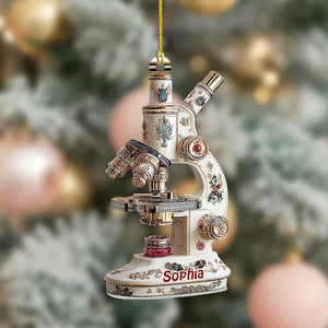 Personalized Microscope Ornament, Custom Science Christmas Ornament, Lab Technician Gift, Biology Teacher Decor, Science Lab Ornament