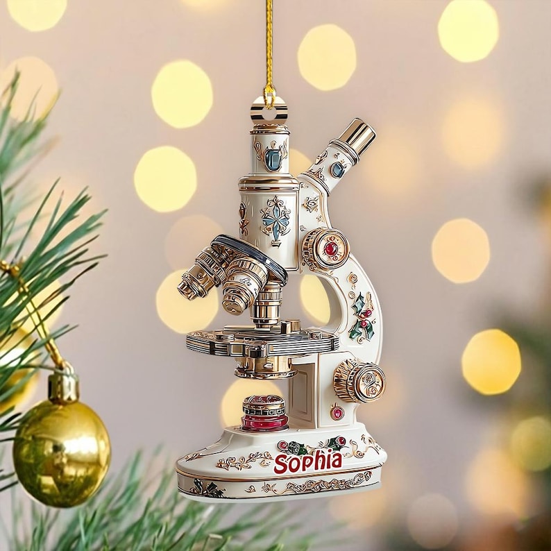 Personalized Microscope Ornament, Custom Science Christmas Ornament, Lab Technician Gift, Biology Teacher Decor, Science Lab Ornament
