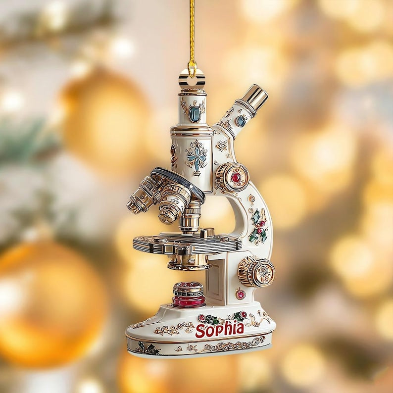 Personalized Microscope Ornament, Custom Science Christmas Ornament, Lab Technician Gift, Biology Teacher Decor, Science Lab Ornament