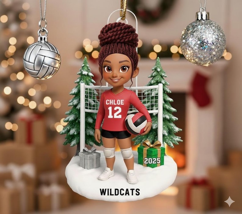 Personalized Volleyball Girl Ornament Custom Name & Number, Sports Player Christmas Gift, 2025 Team Keepsake