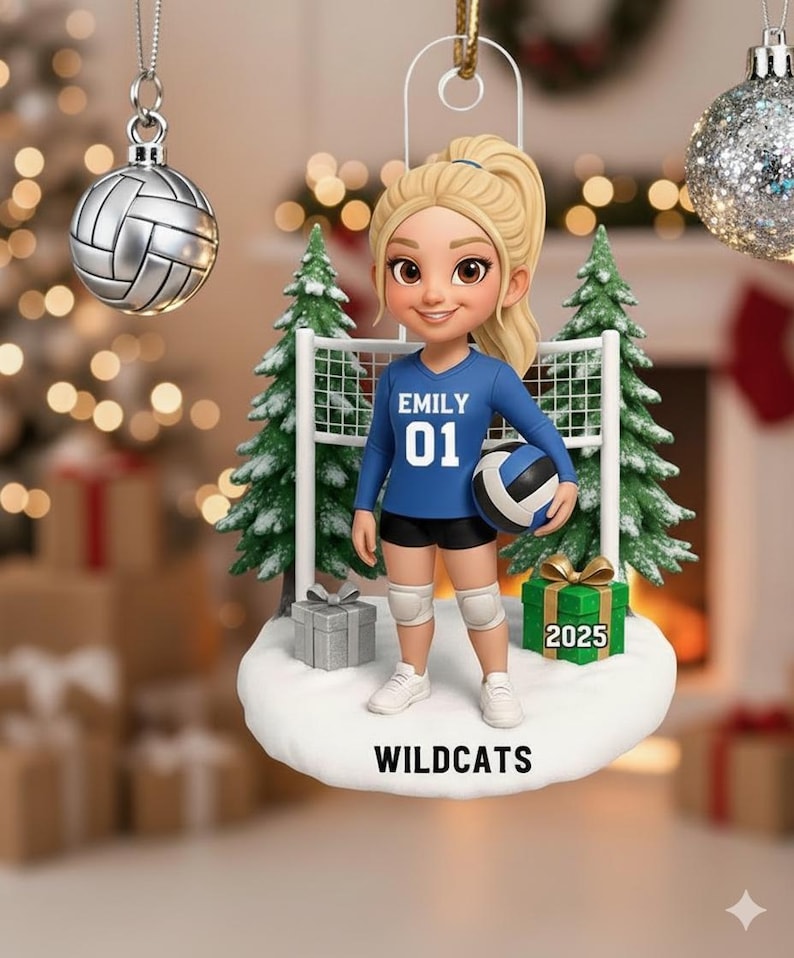 Personalized Volleyball Girl Ornament Custom Name & Number, Sports Player Christmas Gift, 2025 Team Keepsake