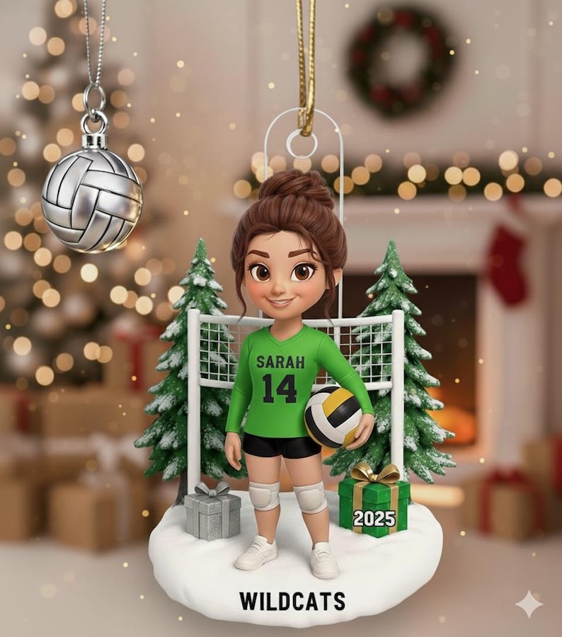 Personalized Volleyball Girl Ornament Custom Name & Number, Sports Player Christmas Gift, 2025 Team Keepsake