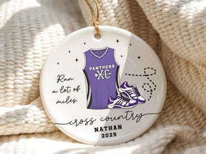 Personalized Cross Country Ornament, Custom Running Keepsake, Ran a lot of Miles Ornament, Gift for Marathon Runner, Track Senior Night Gift