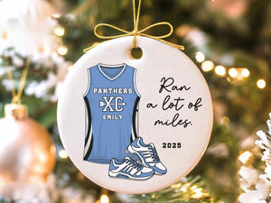 Personalized Cross Country Ornament, Custom Running Keepsake, Ran a lot of Miles Ornament, Gift for Marathon Runner, Track Senior Night Gift