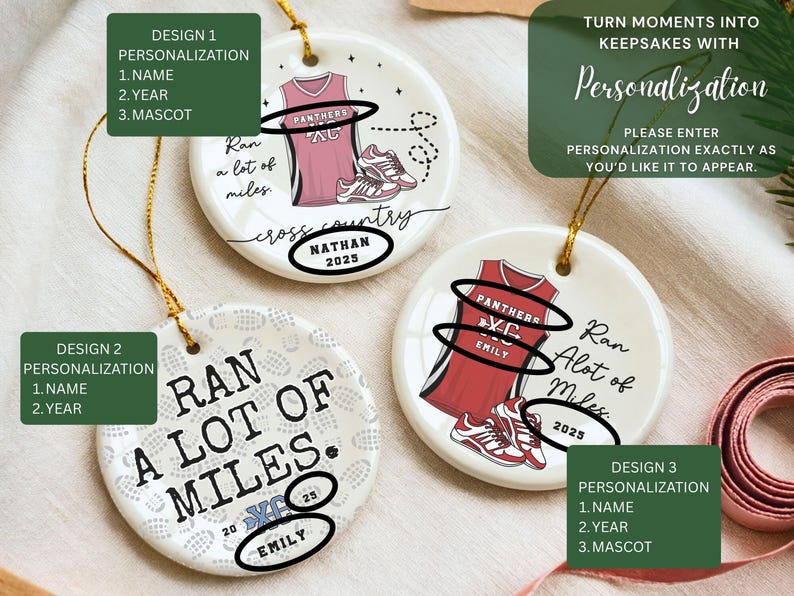 Personalized Cross Country Ornament, Custom Running Keepsake, Ran a lot of Miles Ornament, Gift for Marathon Runner, Track Senior Night Gift