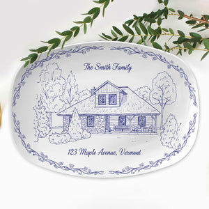 Personalized House Photo Platter: Custom Chinoiserie Style Decor Plate