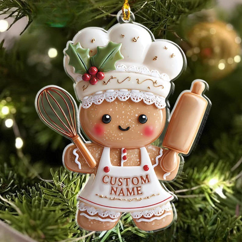 Gingerbread Chef Acrylic Ornament, Baker Christmas Ornament, Personalized Kitchen Decor Gift for Baking Lovers
