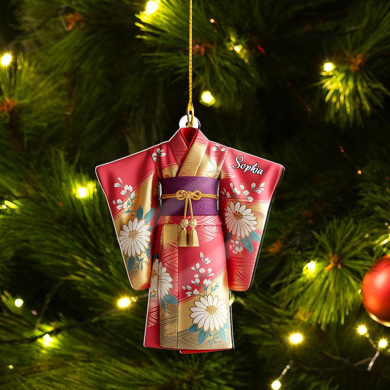 Personalized 2D FLAT Kimono Ornament, Japan Culture Christmas Decor, Japan Travel Keepsake Ornament, Japan Lovers Gift