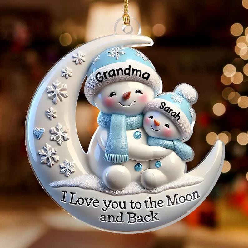 Personalized Grandma & Me Moonlight Snuggle Ornament, I Love You To The Moon And Back, Snowman Christmas Ornament, Family Keepsake 2025