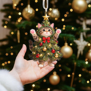 Cat Christmas Tree Ornament, Funny Kitten Ornament, Gift for Cat Lovers, Christmas Cat Decor, Pet Lover Ornament, Holiday Gift Box