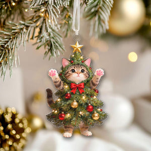 Cat Christmas Tree Ornament, Funny Kitten Ornament, Gift for Cat Lovers, Christmas Cat Decor, Pet Lover Ornament, Holiday Gift Box