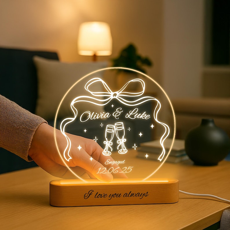 Personalized Engagement LED Night Light | Custom Couple Gift, christmas gift