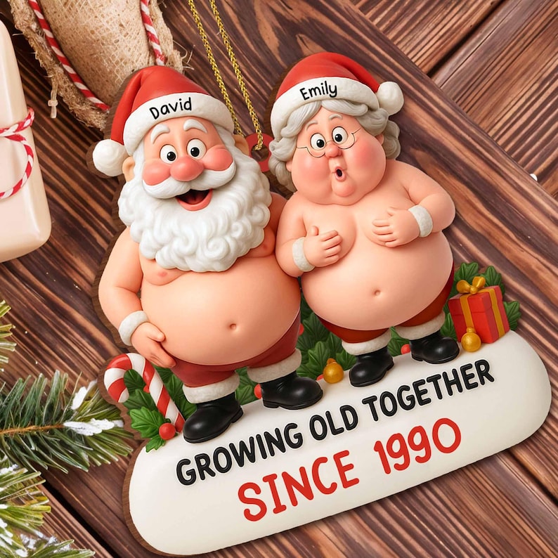 Custom Santa & Mrs. Claus Couple Ornament, Christmas Gift for Couples, Growing Old Together Holiday Keepsake, Romantic Xmas Tree Decor 2025
