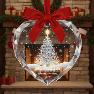 Personalized Glass Heart Ornament, Custom Name Xmas Ornament 2025, Double Sided Crystal Christmas Ornament, Holiday Gift