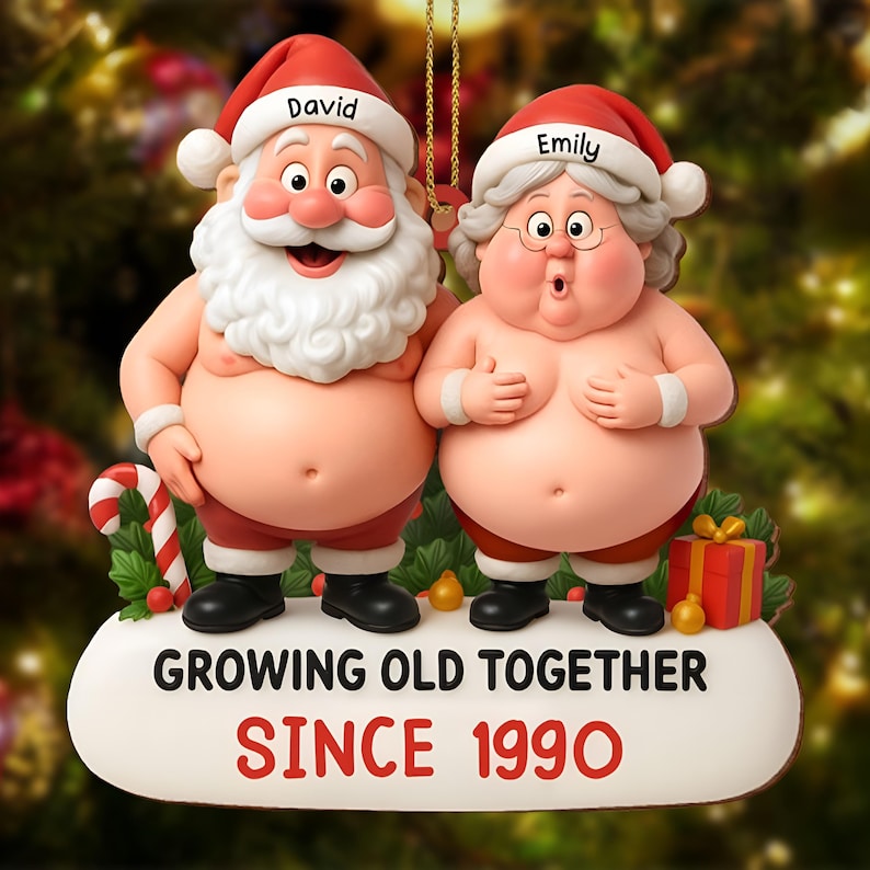 Custom Santa & Mrs. Claus Couple Ornament, Christmas Gift for Couples, Growing Old Together Holiday Keepsake, Romantic Xmas Tree Decor 2025