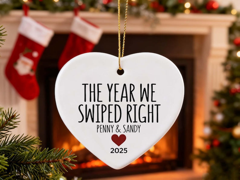 The Year We Swiped Right Ornament, Custom Couple Ornament, Swiped Right Gift, Personalized Boyfriend Ornament, First Christmas Together Gift