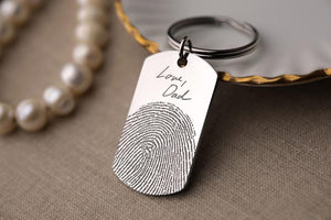 Custom Engraved Fingerprint & Handwriting Keychain - Memorial Grief Jewelry - Personalized Loss of Mother or Father Keepsake Gift