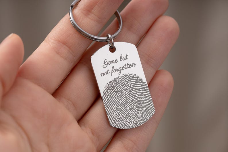 Custom Engraved Fingerprint & Handwriting Keychain - Memorial Grief Jewelry - Personalized Loss of Mother or Father Keepsake Gift