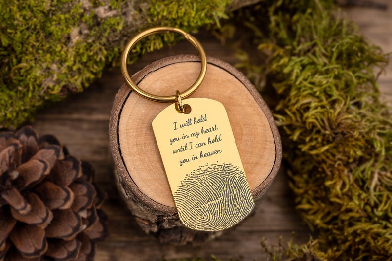 Custom Engraved Fingerprint & Handwriting Keychain - Memorial Grief Jewelry - Personalized Loss of Mother or Father Keepsake Gift