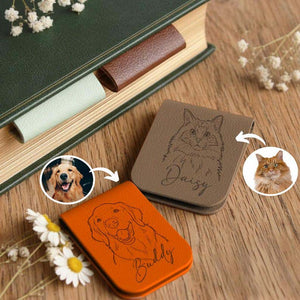 Personalized Magnetic Pet Portrait Bookmark, Engraved Pet Outline Bookmark, Pet Photo Bookmark, Gift for Bookworm, Pet Loss Memorial Gift