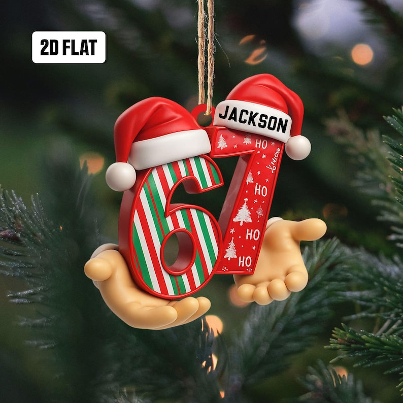 Personalized Six Seven 2D Flat Ornament, Funny Number Meme Ornament, 6 7 Christmas Tree Decoration, Christmas Gift, Gen Alpha Humor Ornament