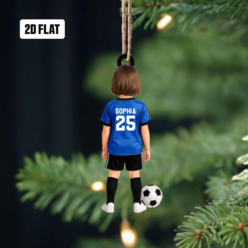 Personalized Kid Soccer Player 2D Flat Ornament, Custom Name Number Soccer Ornament, Soccer Keepsake, Soccer Uniform Ornament, Gift for Kids