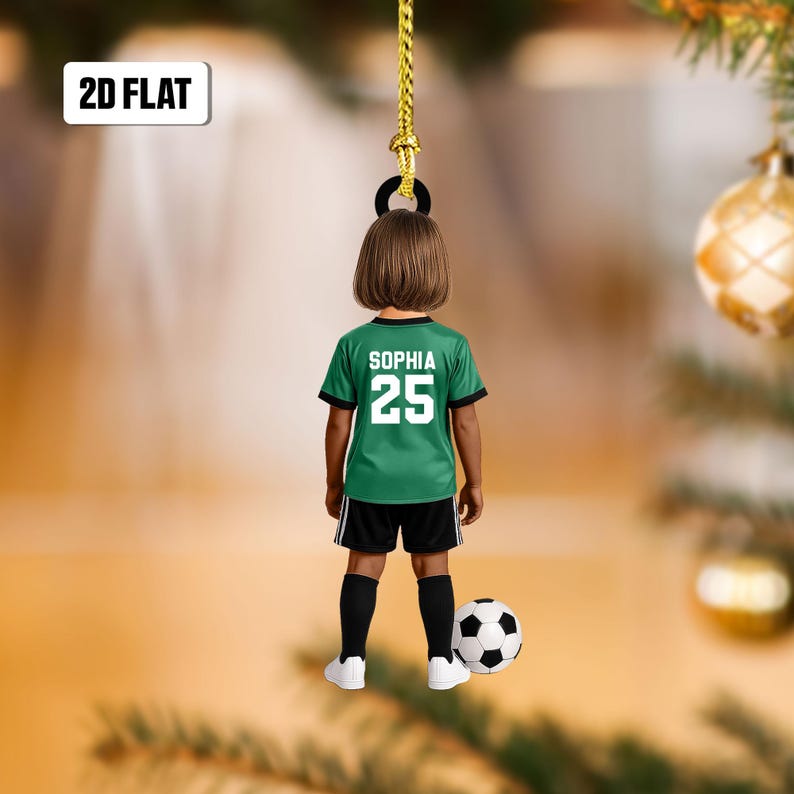 Personalized Kid Soccer Player 2D Flat Ornament, Custom Name Number Soccer Ornament, Soccer Keepsake, Soccer Uniform Ornament, Gift for Kids