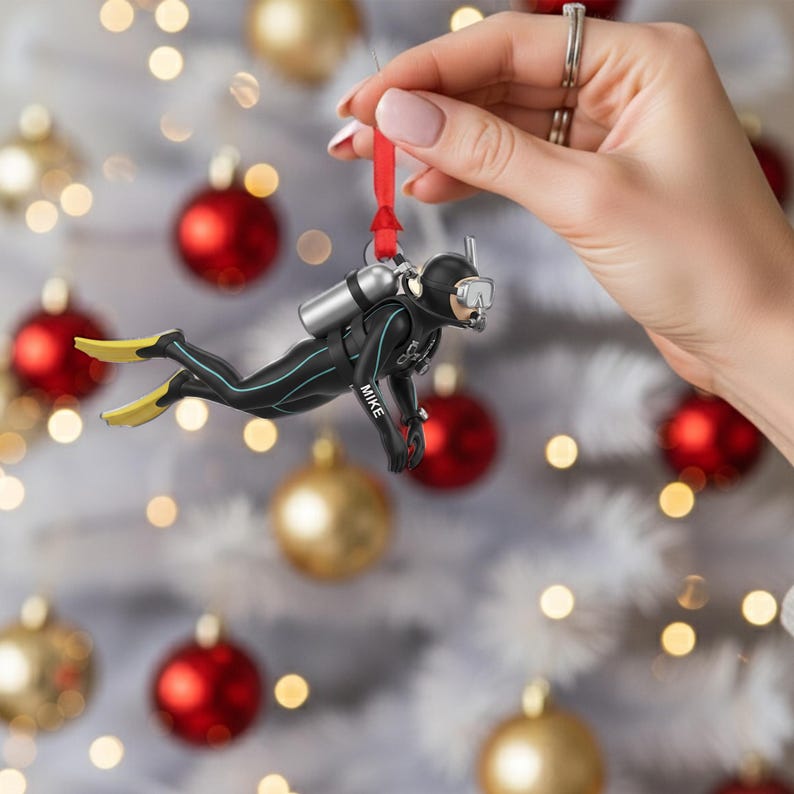 Custom Scuba Diver Ornament - Personalized Diving Christmas Gift for Ocean Lover